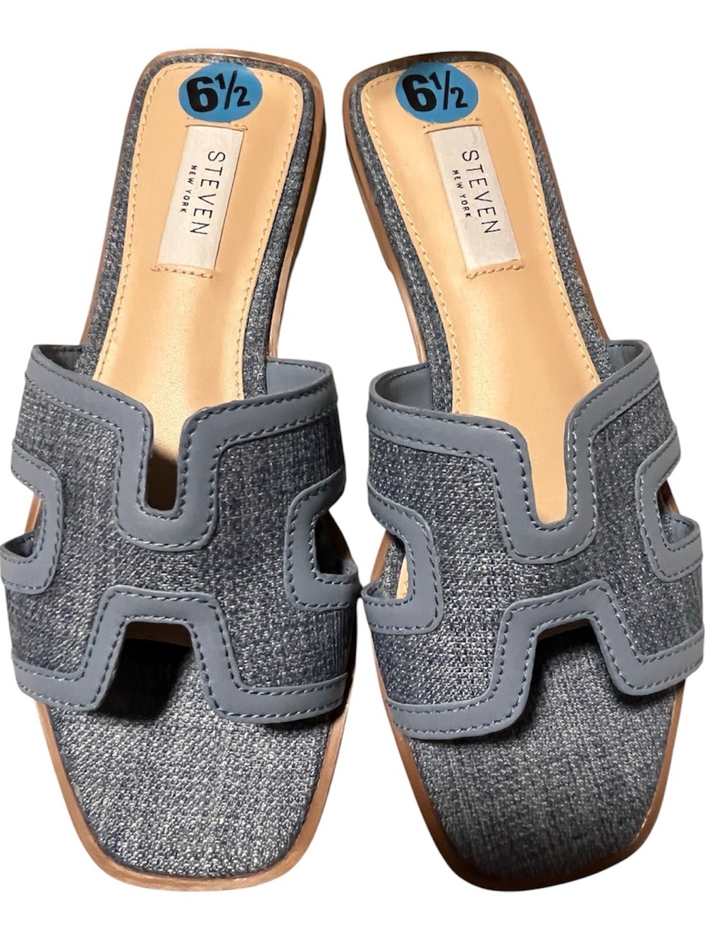 Steven New York Hanna Denim Blue  Open-Toe Slide Sandals 6 1/2 NWOB